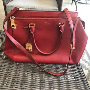 Lauren Ralph Lauren large leather satchel in red leather. Like new!